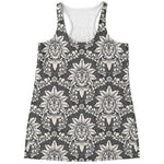 Grey Damask Pattern Print Women's Racerback Tank Top