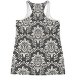 Grey Damask Pattern Print Women's Racerback Tank Top