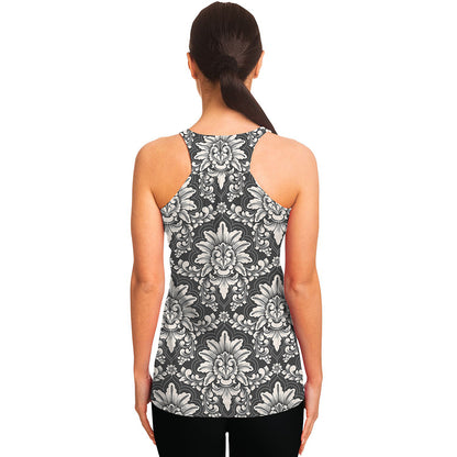 Grey Damask Pattern Print Women's Racerback Tank Top