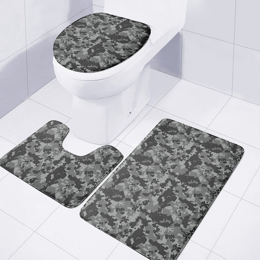 Grey Digital Camo Pattern Print 3 Piece Bath Mat Set