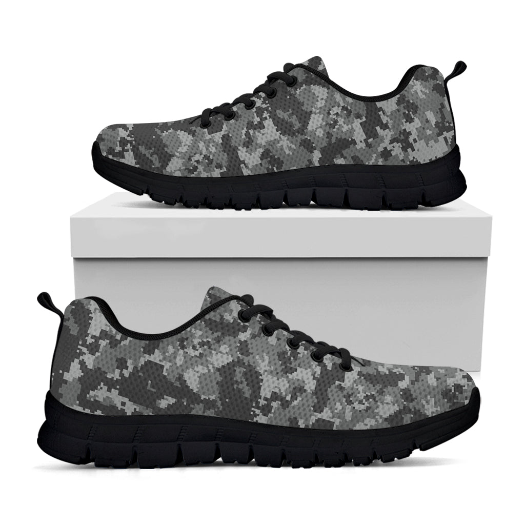 Grey Digital Camo Pattern Print Black Sneakers