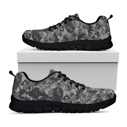 Grey Digital Camo Pattern Print Black Sneakers