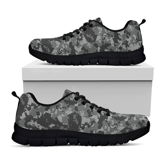 Grey Digital Camo Pattern Print Black Sneakers