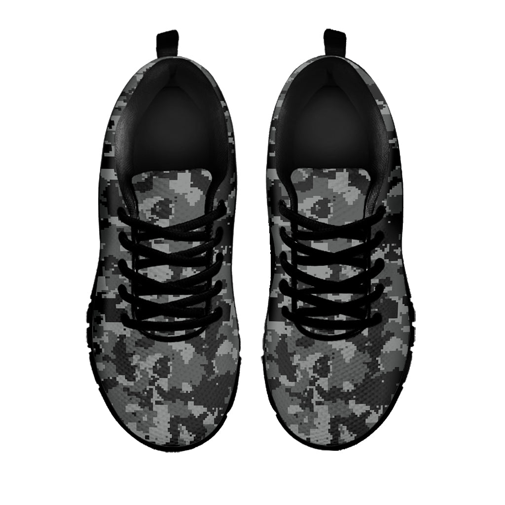 Grey Digital Camo Pattern Print Black Sneakers