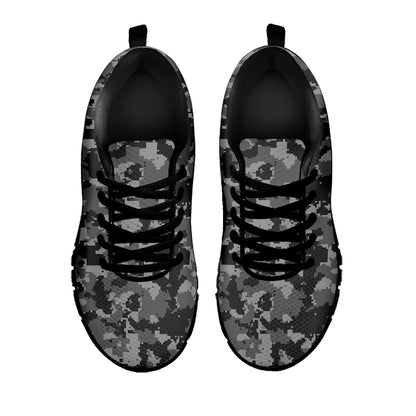 Grey Digital Camo Pattern Print Black Sneakers