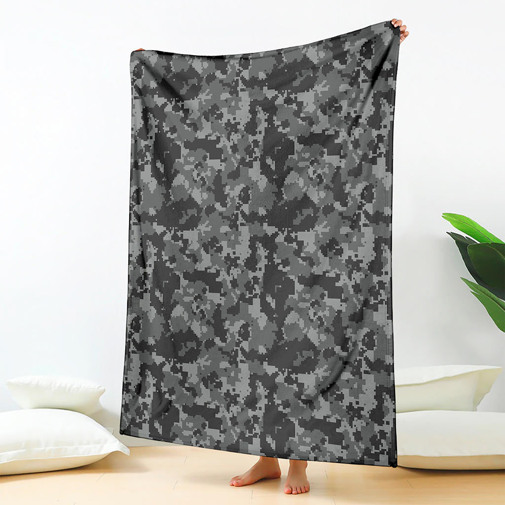 Grey Digital Camo Pattern Print Blanket