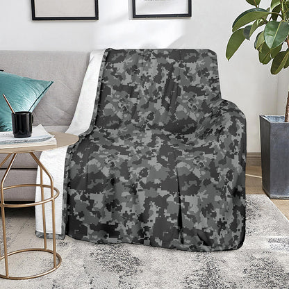 Grey Digital Camo Pattern Print Blanket