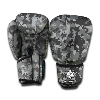 Grey Digital Camo Pattern Print Boxing Gloves