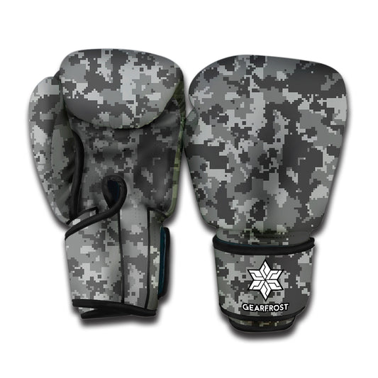 Grey Digital Camo Pattern Print Boxing Gloves