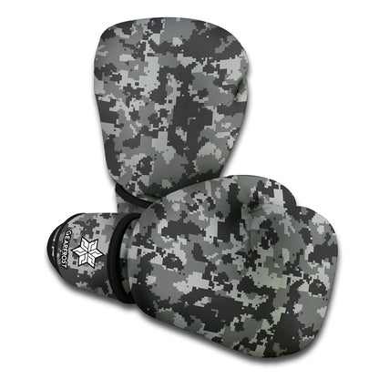Grey Digital Camo Pattern Print Boxing Gloves