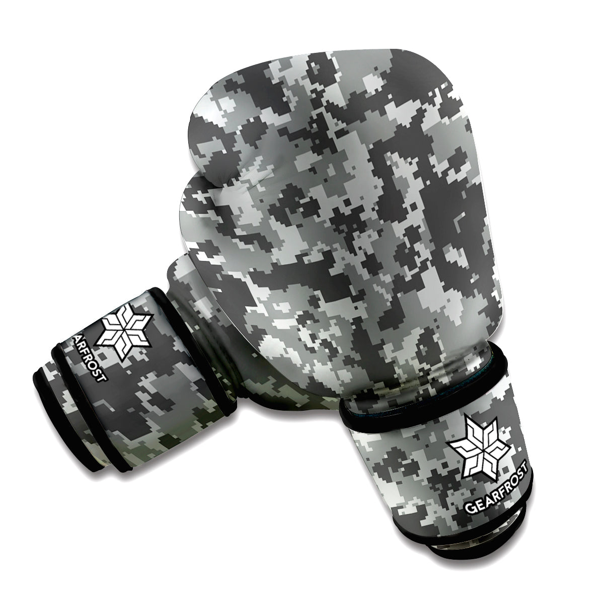 Grey Digital Camo Pattern Print Boxing Gloves