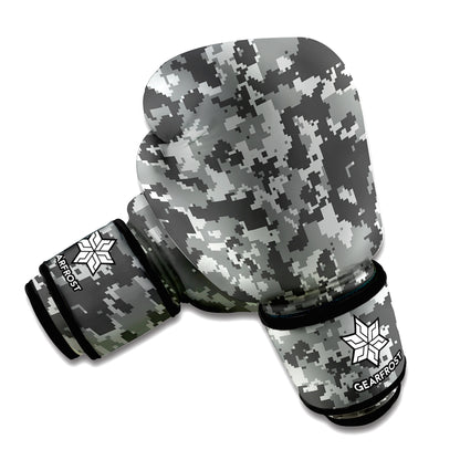Grey Digital Camo Pattern Print Boxing Gloves
