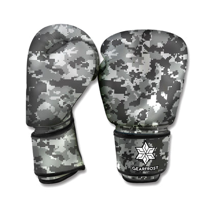 Grey Digital Camo Pattern Print Boxing Gloves