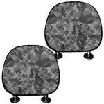 Grey Digital Camo Pattern Print Car Headrest Covers