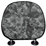 Grey Digital Camo Pattern Print Car Headrest Covers