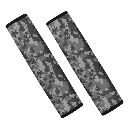 Grey Digital Camo Pattern Print Car Seat Belt Covers