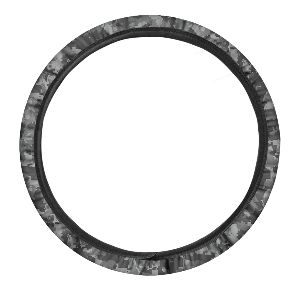 Grey Digital Camo Pattern Print Car Steering Wheel Cover