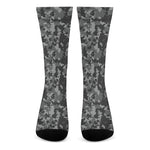 Grey Digital Camo Pattern Print Crew Socks