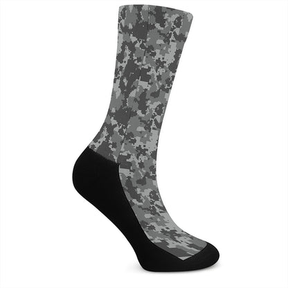 Grey Digital Camo Pattern Print Crew Socks