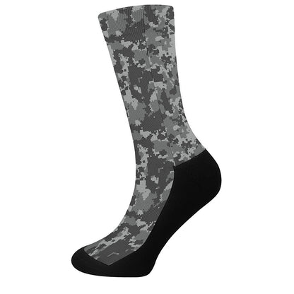 Grey Digital Camo Pattern Print Crew Socks