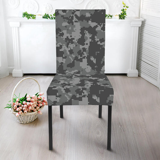 Grey Digital Camo Pattern Print Dining Chair Slipcover