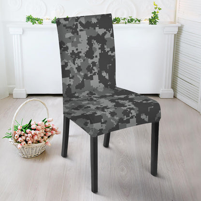 Grey Digital Camo Pattern Print Dining Chair Slipcover