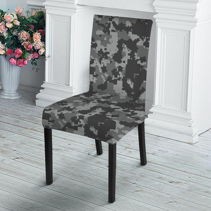 Grey Digital Camo Pattern Print Dining Chair Slipcover
