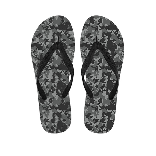 Grey Digital Camo Pattern Print Flip Flops