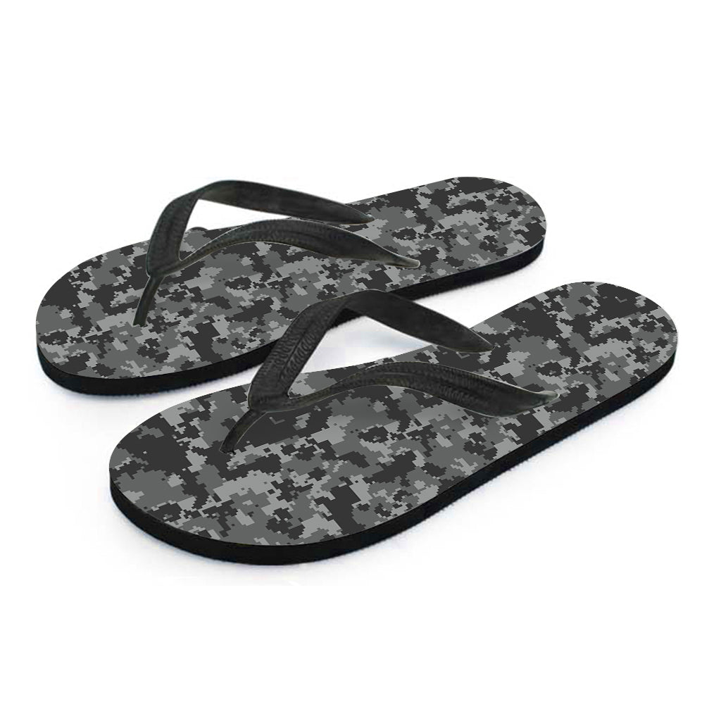 Grey Digital Camo Pattern Print Flip Flops