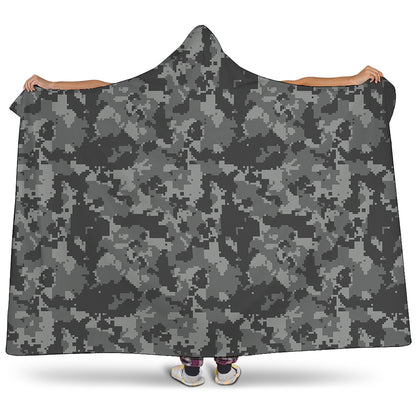 Grey Digital Camo Pattern Print Hooded Blanket