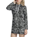 Grey Digital Camo Pattern Print Hoodie Dress