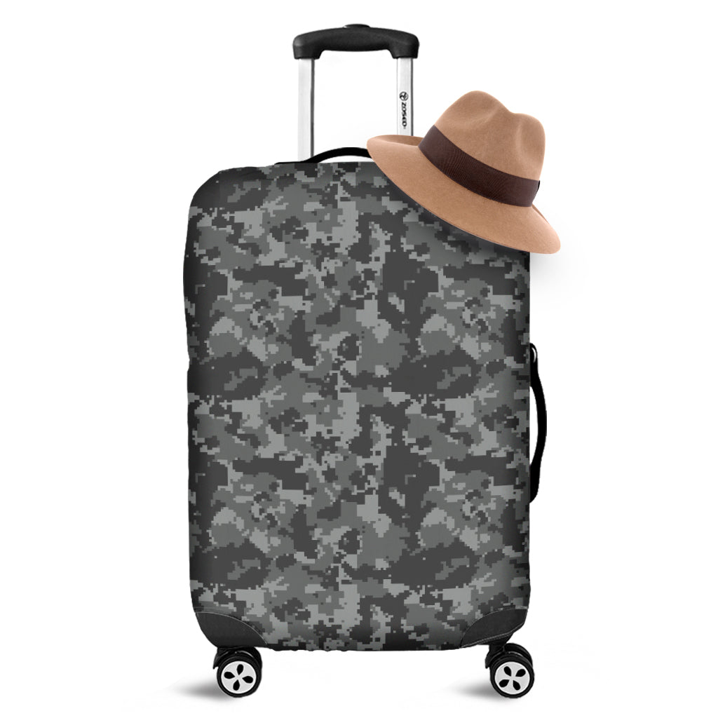 Grey Digital Camo Pattern Print Luggage Cover