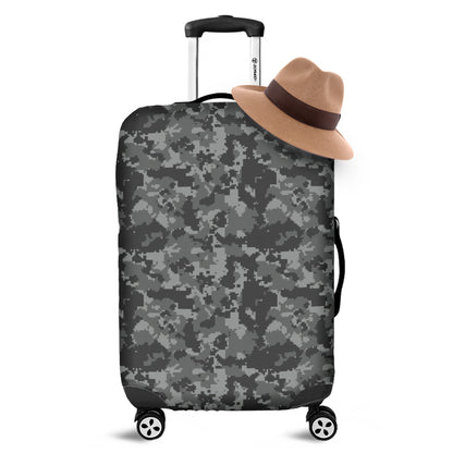 Grey Digital Camo Pattern Print Luggage Cover
