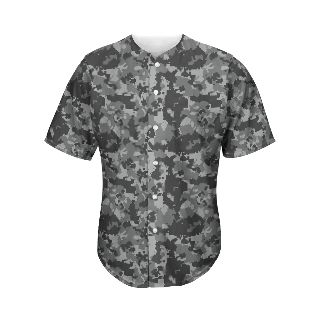 Grey Digital Camo Pattern Print Men's Baseball Jersey