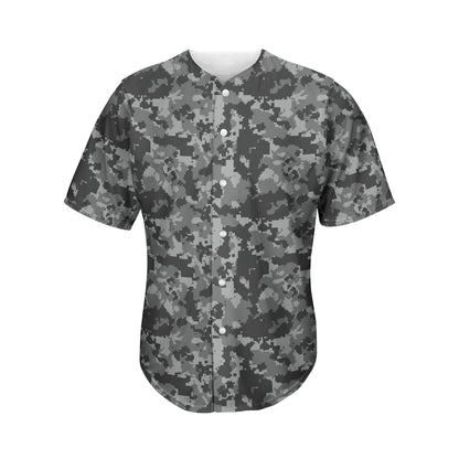 Grey Digital Camo Pattern Print Men's Baseball Jersey