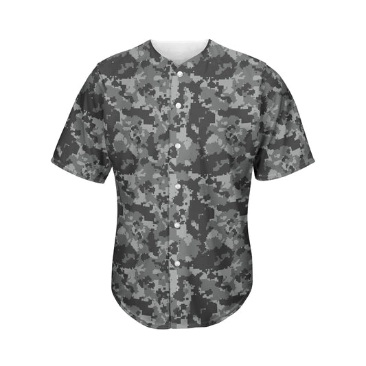 Grey Digital Camo Pattern Print Men's Baseball Jersey