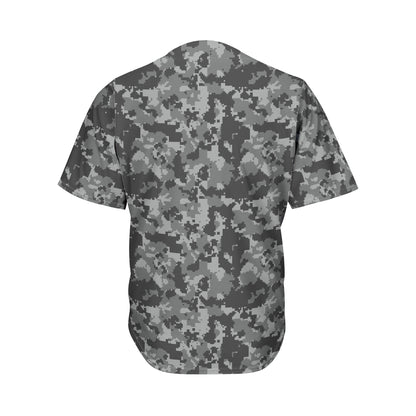 Grey Digital Camo Pattern Print Men's Baseball Jersey