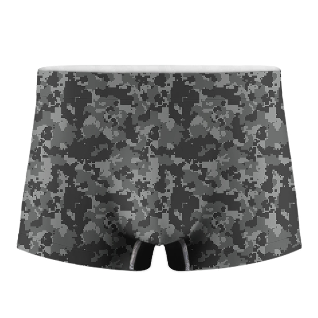 Grey Digital Camo Pattern Print Men's Boxer Briefs