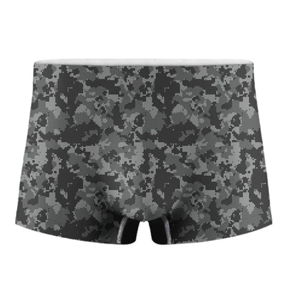 Grey Digital Camo Pattern Print Men's Boxer Briefs