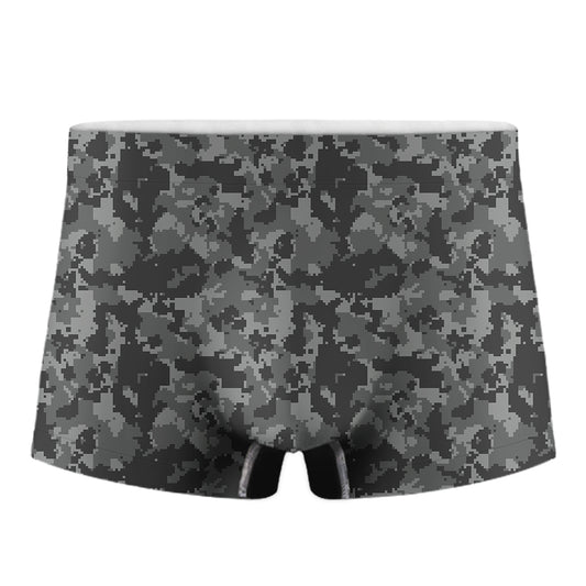 Grey Digital Camo Pattern Print Men's Boxer Briefs