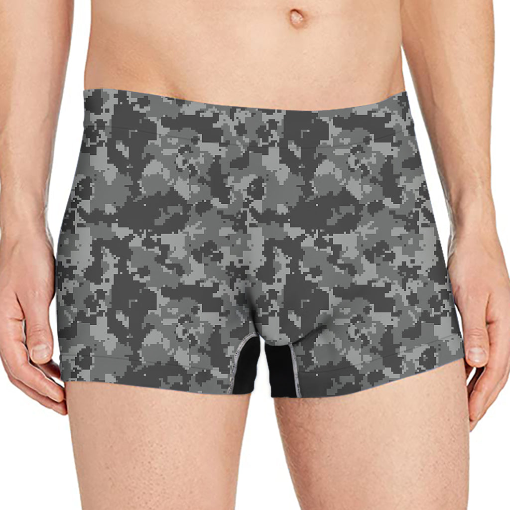 Grey Digital Camo Pattern Print Men's Boxer Briefs
