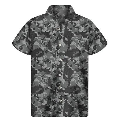 Grey Digital Camo Pattern Print Men's Short Sleeve Shirt
