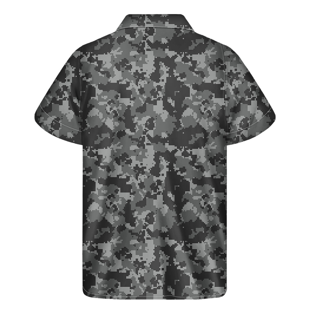 Grey Digital Camo Pattern Print Men's Short Sleeve Shirt