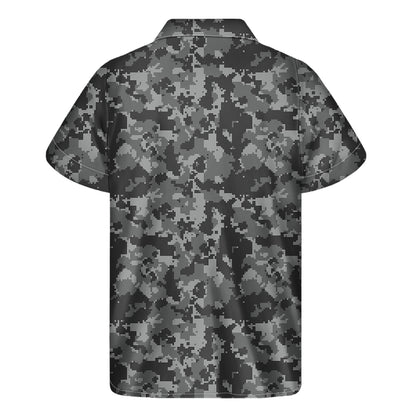 Grey Digital Camo Pattern Print Men's Short Sleeve Shirt
