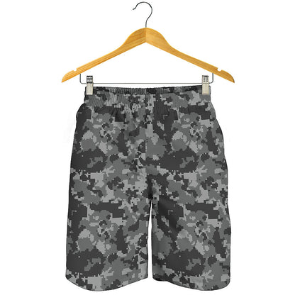 Grey Digital Camo Pattern Print Men's Shorts