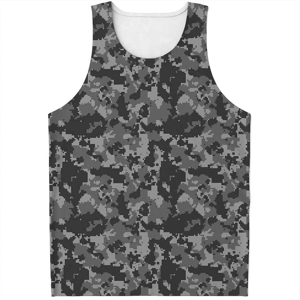 Grey Digital Camo Pattern Print Men's Tank Top
