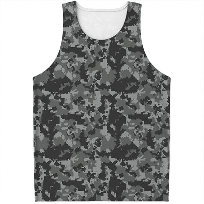 Grey Digital Camo Pattern Print Men's Tank Top