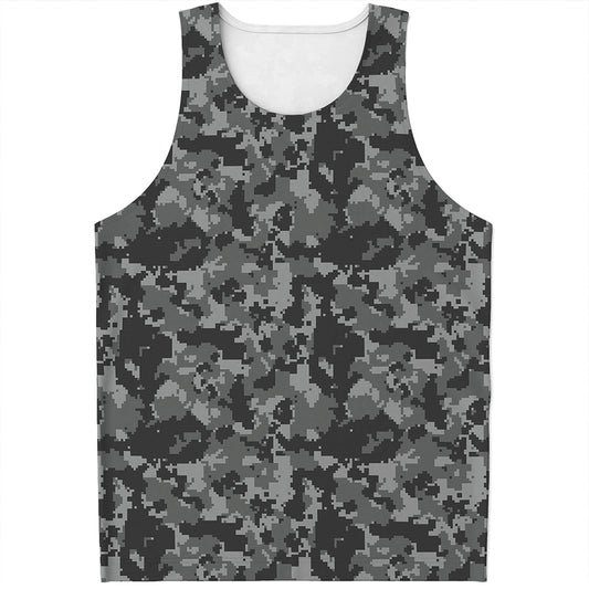 Grey Digital Camo Pattern Print Men's Tank Top