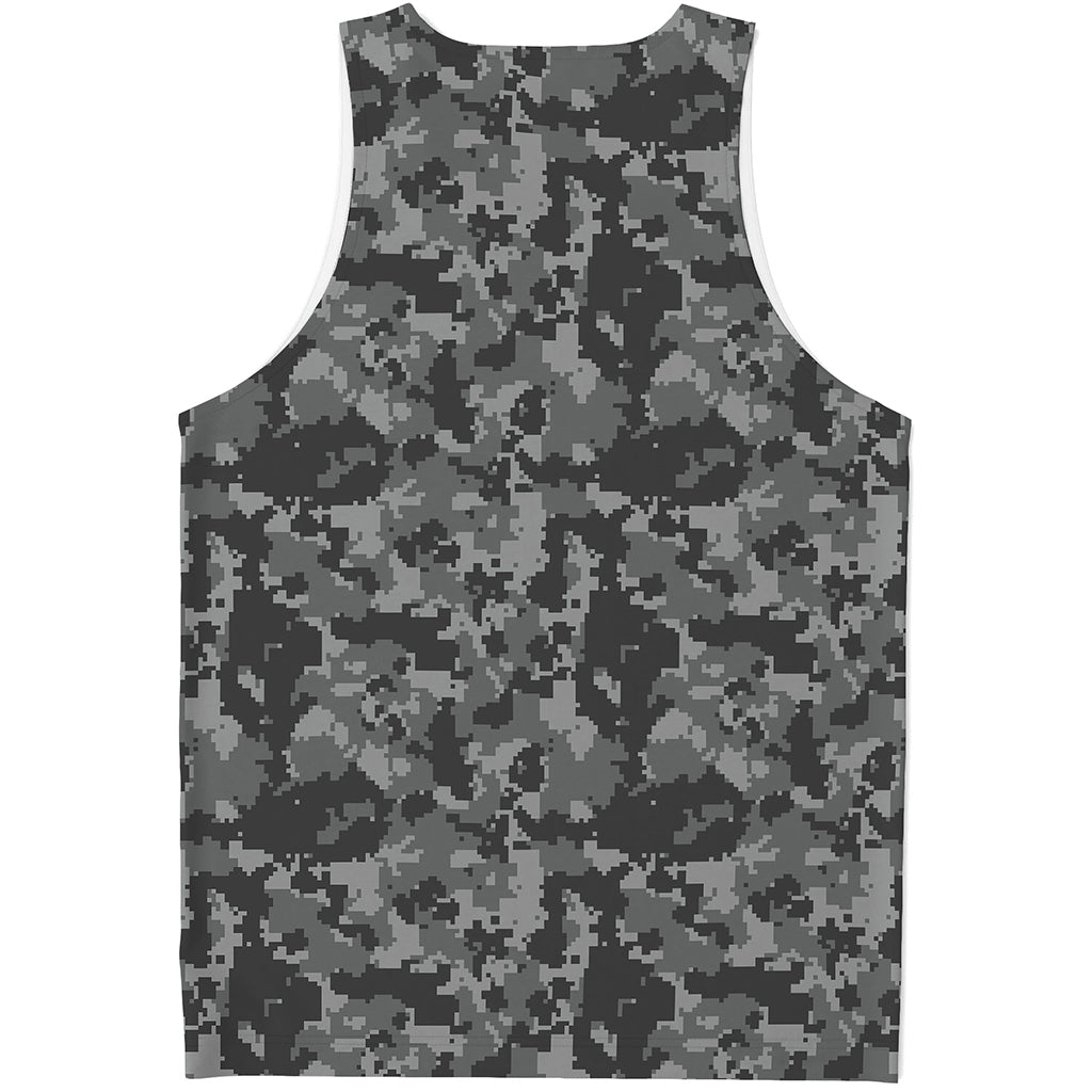 Grey Digital Camo Pattern Print Men's Tank Top