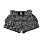 Grey Digital Camo Pattern Print Muay Thai Boxing Shorts